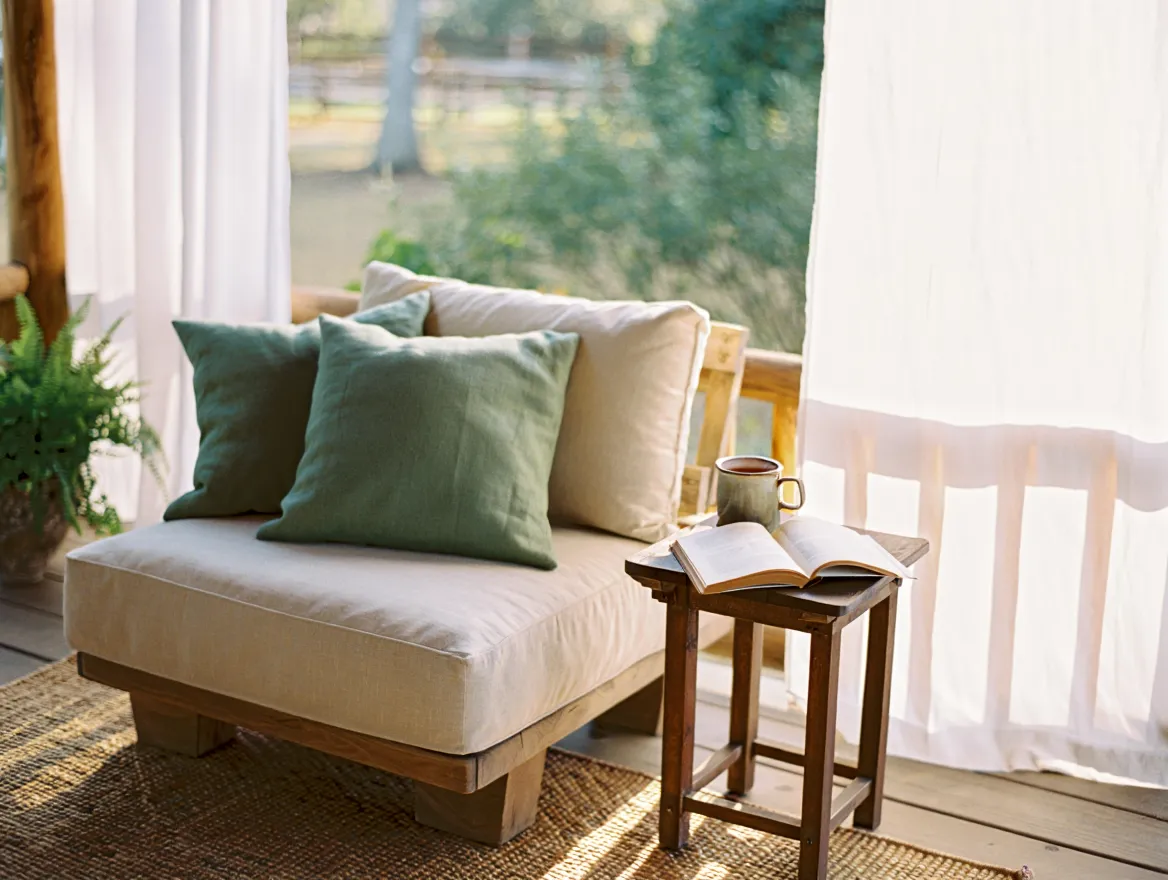 Cozy veranda corner with comfortable seating
